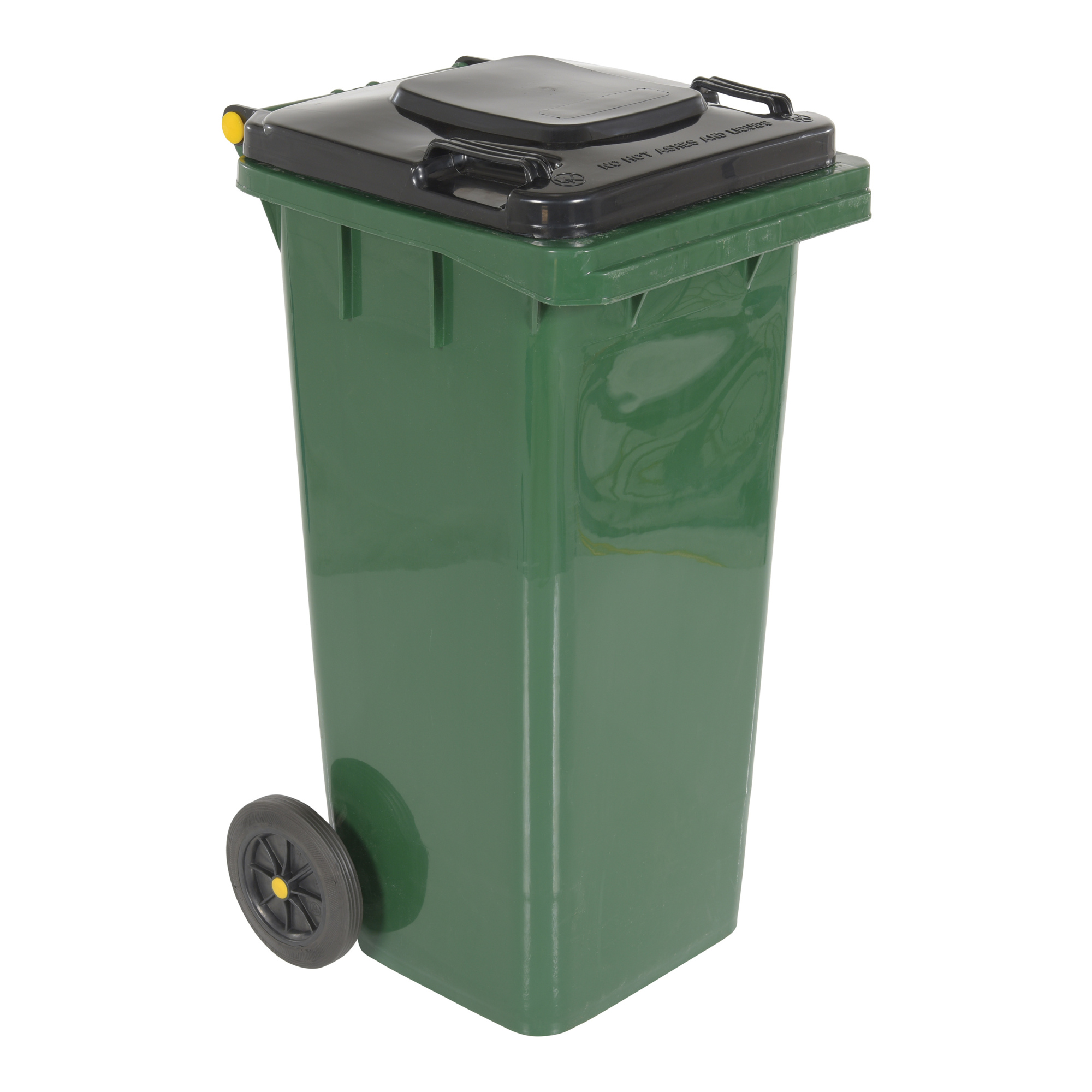 Vestil Polyethylene Trash Can - 32 Gallon, Green, Heavy-Duty, Hinged Lid, Wheels, Model# TH-32-GRN